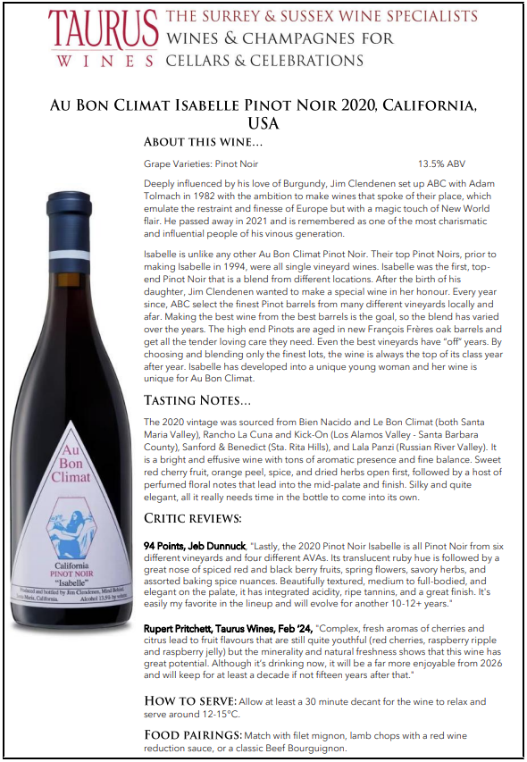 Au Bon Climat Isabelle Pinot Noir 2020 – Taurus Wines