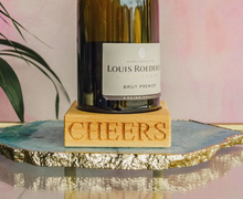 Load image into Gallery viewer, Culinary Concepts &#39;Cheers&#39; Beech Wood Single Bottle Coaster
